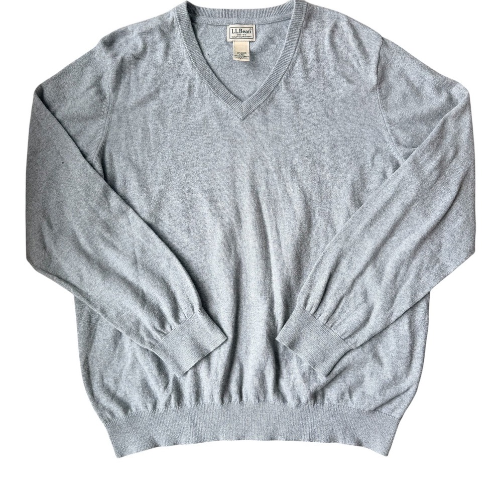 L.L.Bean Vintage Cotton Cashmere V-Neck Sweater Mens Large Gray Classic Heritage